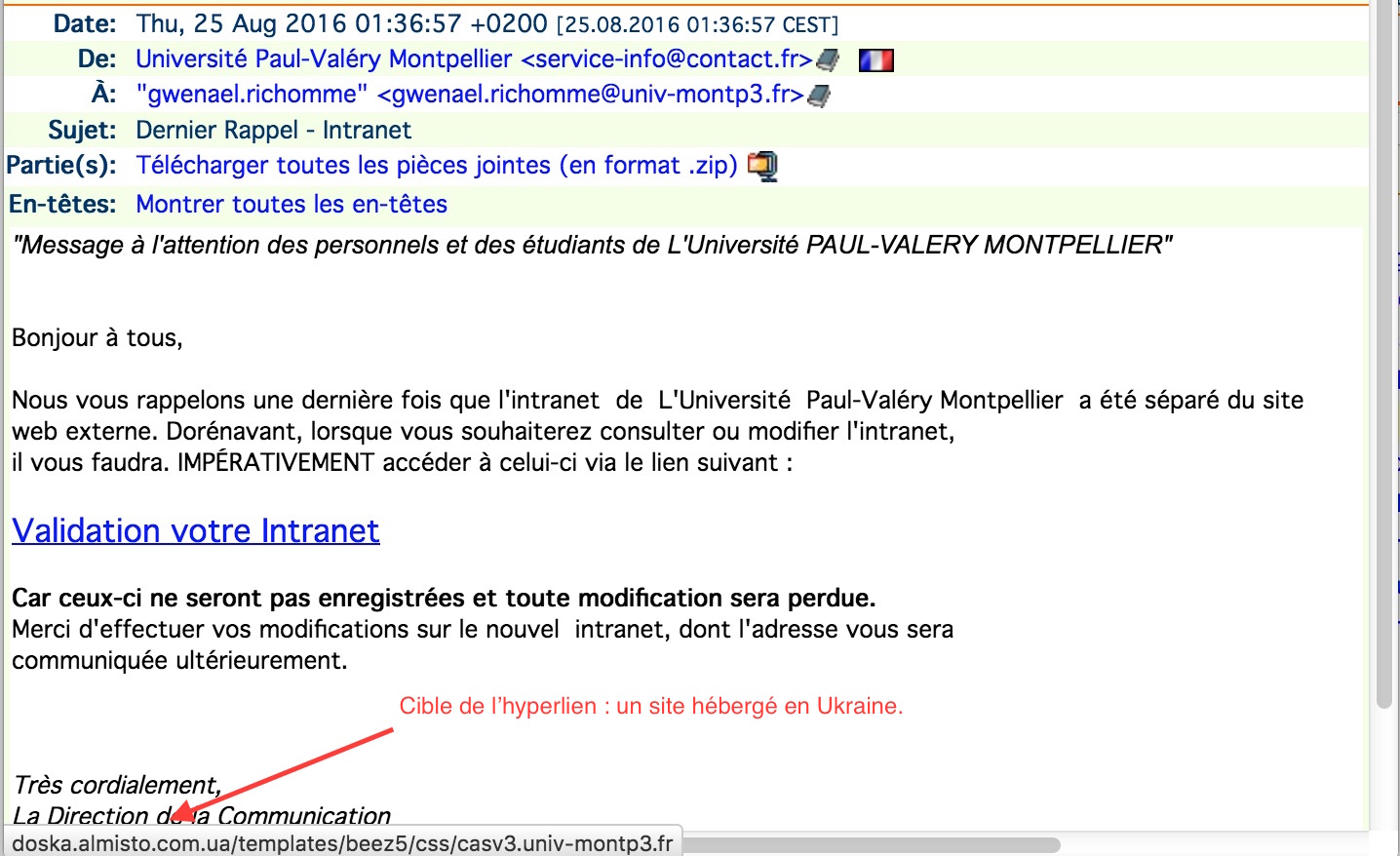 exemple message phishing annoté