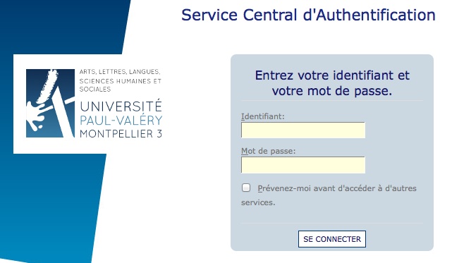 page d'authentification UPV