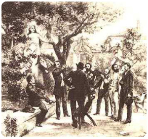 Reunió del Felibre el 1854 (Frédéric Mistral, Joseph Roumanille, Théodore Aubanel, Jean Brunet, Paul Giéra, Anselme Mathieu, Alphonse Tavan.)