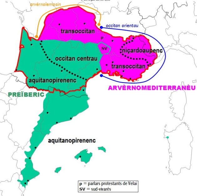 Découpage supradialectale de l'occitan
